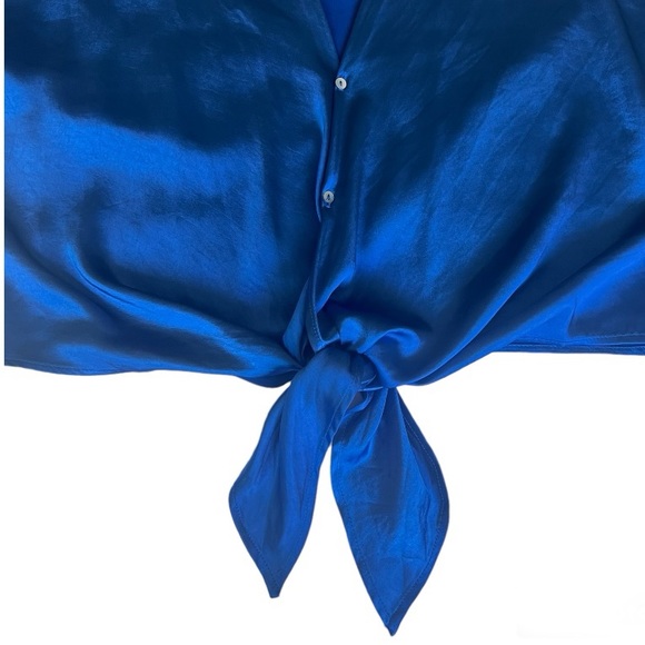 Lucy Paris Rue Button Down Tie Front Top Royal Blue Size L - Picture 10 of 10